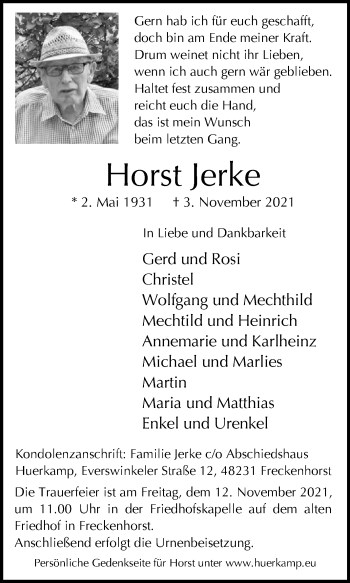 Traueranzeige von Horst Jerke von Die Glocke