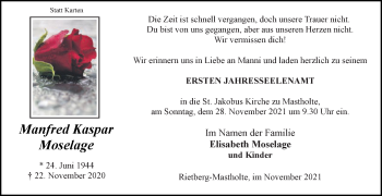Traueranzeige von Manfred Kaspar Moselage von Die Glocke