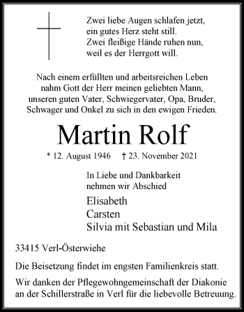 Traueranzeige von Martin Rolf von Die Glocke