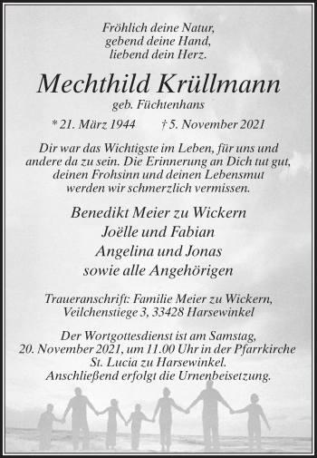 Traueranzeige von Mechthild Krüllmann von Die Glocke