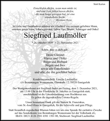 Traueranzeige von Siegfried Laufmöller von Die Glocke