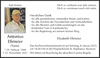 Traueranzeige von Antonius Eßmeier von Die Glocke
