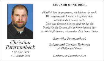 Traueranzeige von Christian Petertombeck von Die Glocke