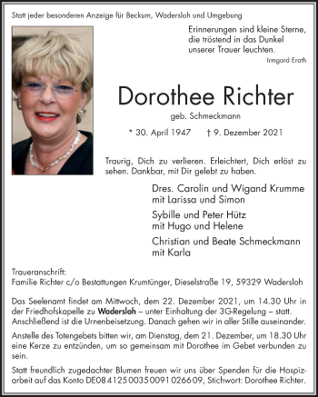 Traueranzeige von Dorothee Richter von Die Glocke