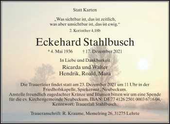 Traueranzeige von Eckehard Stahlbusch von Die Glocke