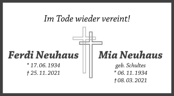 Traueranzeige von Ferdi Neuhaus von Die Glocke