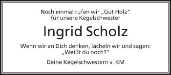 Traueranzeige von Ingrid Scholz von Die Glocke
