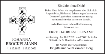 Traueranzeige von Johanna Bröckelmann von Die Glocke