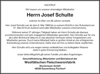 Traueranzeige von Josef Schulte von Die Glocke
