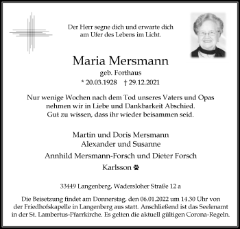 Traueranzeige von Maria Mersmann von Die Glocke