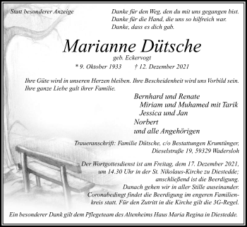 Traueranzeige von Marianne Dütsche von Die Glocke