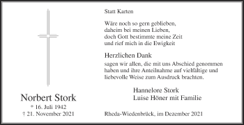 Traueranzeige von Norbert Stork von Die Glocke
