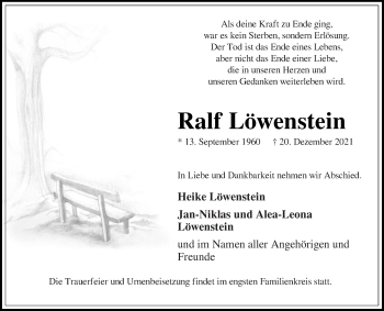 Traueranzeige von Ralf Löwenstein von Die Glocke