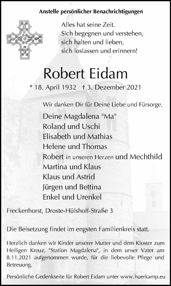  Traueranzeige für Robert Eidam vom 11.12.2021 aus Die Glocke