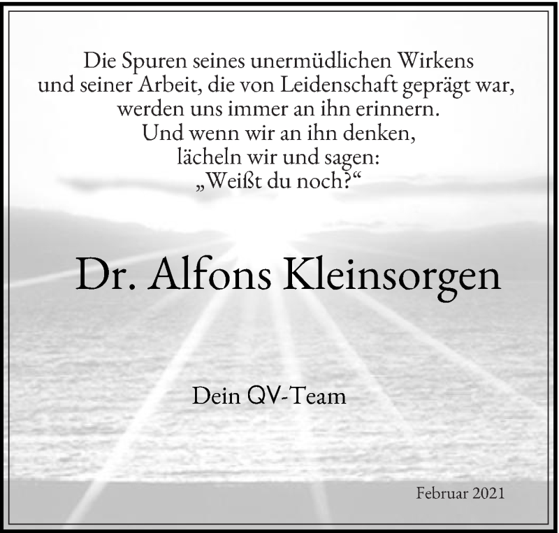  Traueranzeige für Alfons Kleinsorgen vom 06.02.2021 aus Die Glocke