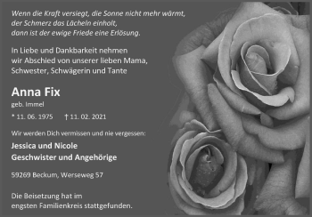Traueranzeige von Anna Fix von Die Glocke