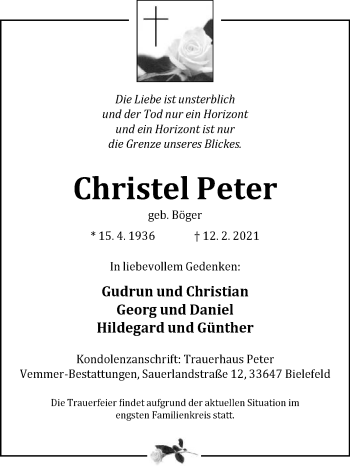 Traueranzeige von Christel Peter von Die Glocke