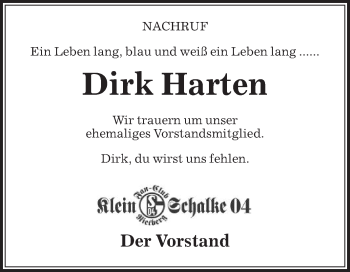 Traueranzeige von Dirk Harten von Die Glocke