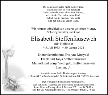 Traueranzeige von Elisabeth Steffenfauseweh von Die Glocke