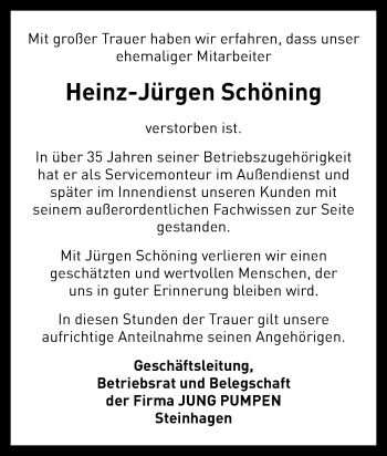 Traueranzeige von Heinz-Jürgen Schöning von Die Glocke