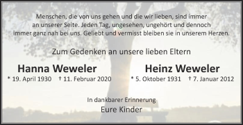 Traueranzeige von Heinz Weweler von Die Glocke