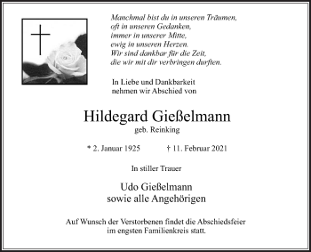 Traueranzeige von Hildegard Gießelmann von Die Glocke
