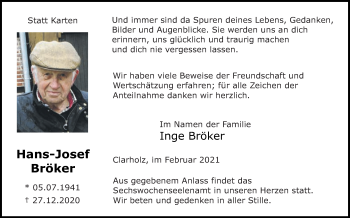 Traueranzeige von Inge Bröker von Die Glocke