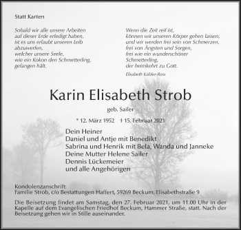 Traueranzeige von Karin Elisabeth Strob von Die Glocke