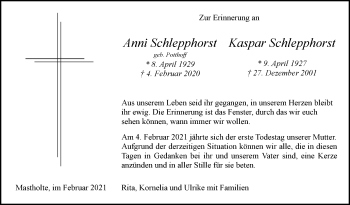 Traueranzeige von Kaspar Schlepphorst von Die Glocke