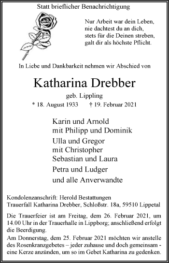 Traueranzeige von Katharina Drebber von Die Glocke