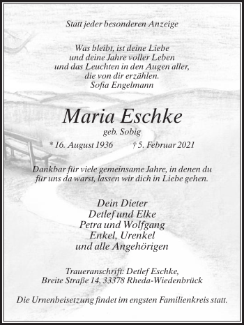 Traueranzeige von Mana Eschke von Die Glocke