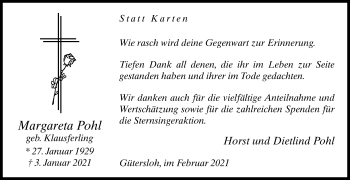 Traueranzeige von Margareta Pohl von Die Glocke