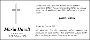 Traueranzeige von Maria Havelt von Die Glocke