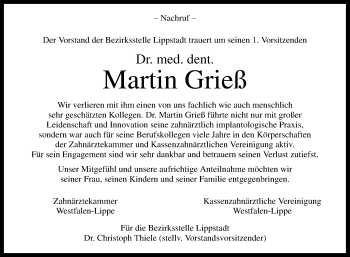 Traueranzeige von Martin Grieß von Die Glocke