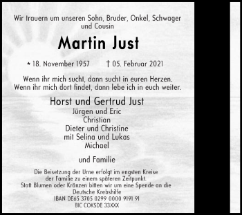 Traueranzeige von Martin Just von Die Glocke