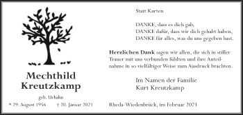Traueranzeige von Mechthild Kreutzkamp von Die Glocke
