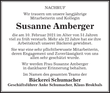 Traueranzeige von Susanne Amberger von Die Glocke