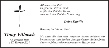 Traueranzeige von Tinny Vilbusch von Die Glocke
