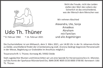 Traueranzeige von Udo Th. Thüner von Die Glocke