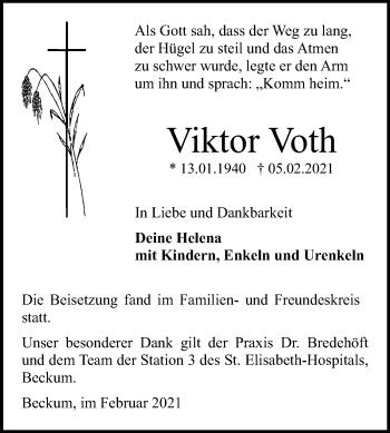 Traueranzeige von Viktor Voth von Die Glocke