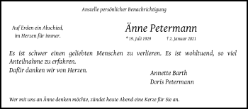 Traueranzeige von Änne Petermann von Die Glocke