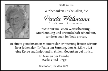 Traueranzeige von Paula Hülsmann von Die Glocke