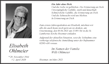 Traueranzeige von Elisabeth Ohlmeier von Die Glocke