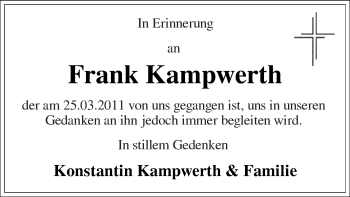 Traueranzeige von Frank Kampwerth von Die Glocke