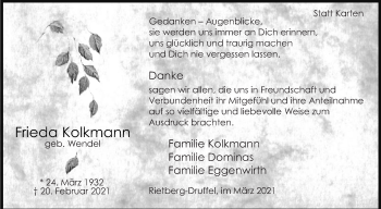 Traueranzeige von Frieda Kolkmann von Die Glocke