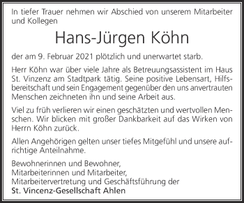 Traueranzeige von Hans-Jürgen Köhn von Die Glocke