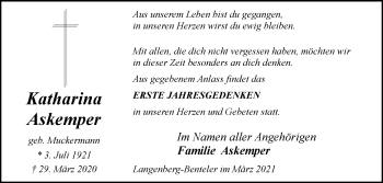 Traueranzeige von Katharina Askemper von Die Glocke
