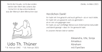 Traueranzeige von Udo Th. Thüner von Die Glocke