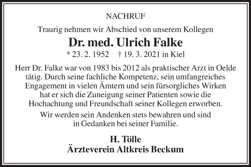  Traueranzeige für Ulrich Falke vom 24.03.2021 aus Die Glocke