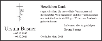 Traueranzeige von Ursula Basner von Die Glocke
